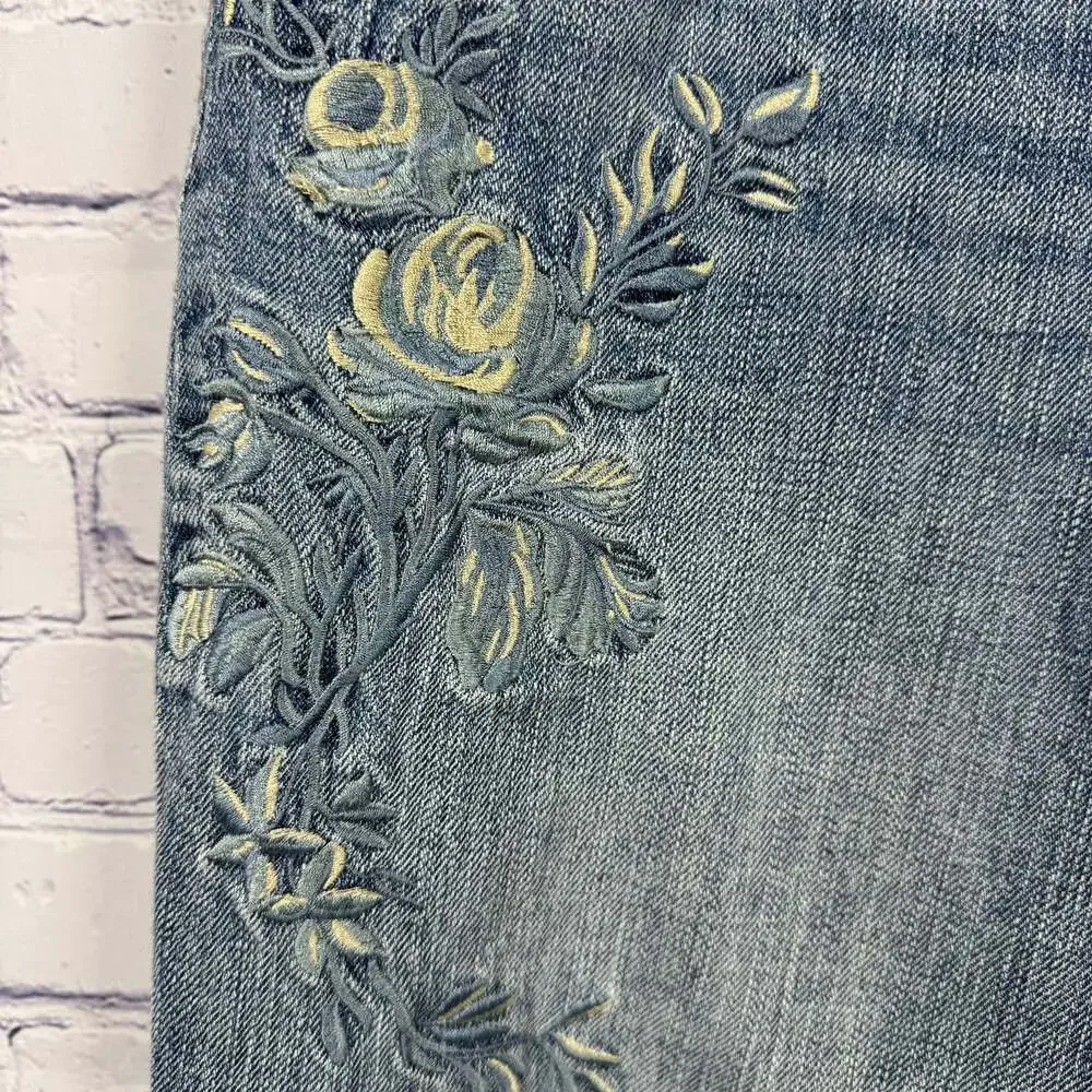 Lauren Ralph Lauren Embroidered Blue Boyfriend Jeans Size 10 - Picture 2 of 7